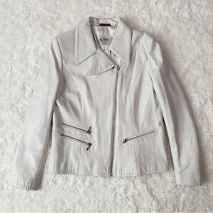 VTG Acton Off White Woman Biker Style Leather Jacket MEDIUM Y2K 90s Classic